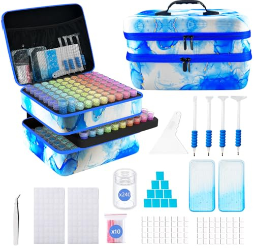 SuSentak 240 Slot Diamond Art Storage Box | Blue Bead Organizer Case with Drill Tools, Portable Craft Box, For 5D DIY Art Kits