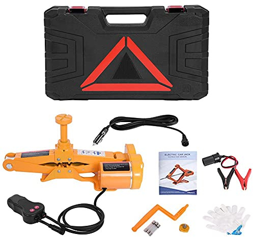 TICFOX Gato Eléctrico de Coche 3T, 12V CC Gato eléctrico de Tijera Altura de elevación de Dos etapas (12-35cm y 17-42cm) con maletín de Almacenamiento y Guantes para SUV, Furgonetas, talleres