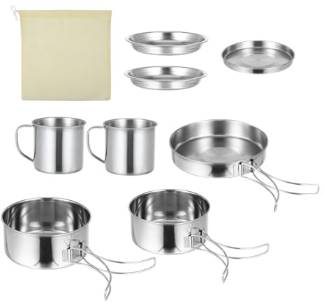 CLISPEED 8 in Inossidabile Pentole con per Persone Kit Utensili Portatile per Escursionismo e Bbq Outdoor
