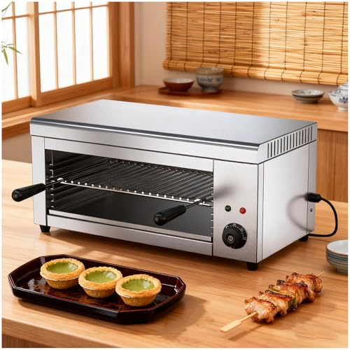 2000W Elektrisk Brödrost, Kommersiell Stekgrill i Rostfritt Stål för Grillning av Rostat Bröd, Smörgåsar, Kyckling, Biffar och Kött, Bänk- och Väggmonterad