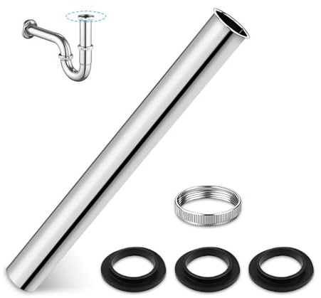 HMCEY Tubo Sommergibile Universale per Sifone 300 MM,Tubo Prolunga Sifone Acciaio Inox,Tubos Scarico Sifones Lavandino con 1 Dado e 3 Guarnizione di Tenuta,Sifoni A Tazza per Collegamento di Scarico