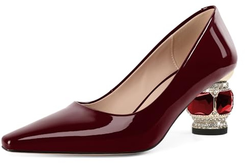 EDEFS Scarpe Décolleté Donna Eleganti in Vernice con Tacco Gioiello 5 cm Punta Affusolata per Ufficio Cerimonia e Sera Borgogna EU35