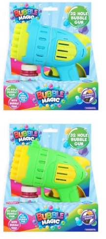 Henbrandt 1 x Hole Bubble Gun Battery Operated 32 Hole Blower - Assorted Colours with 50ml Bubble Tub Dish Outdoor Garden Toy