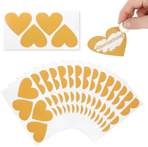 CraftWerk skrapklistermärken guld hjärta 60-pack – gör skraplösa själv – skapa kupong och överraskningar 8 x 7 cm