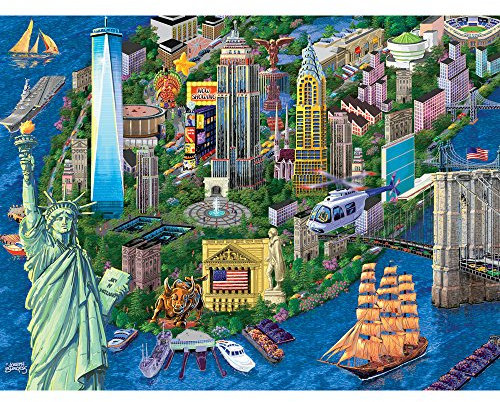Bits and Pieces - 1000 Piece Jigsaw Puzzle for Adults - New York City View - 1000 pc Statue of Liberty Skyline Jigsaw by Artist Joseph Burgess