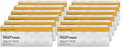 AmazonCommercial Toilettenpapier 2-lagiger Zellstoff 120 Rollen (12 Packungen à 10) 180 Blatt pro Rolle Blattgröße 9,5cm x 11cm Kompatibel mit T4-/T6-Spendern