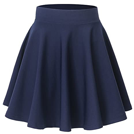 Hoerev Kvinnor Flickor Flammande Casual Mini Skola Tennis Skater Casual Dance Kjol med två sidofickor och innershorts,Marinblå med resår,L