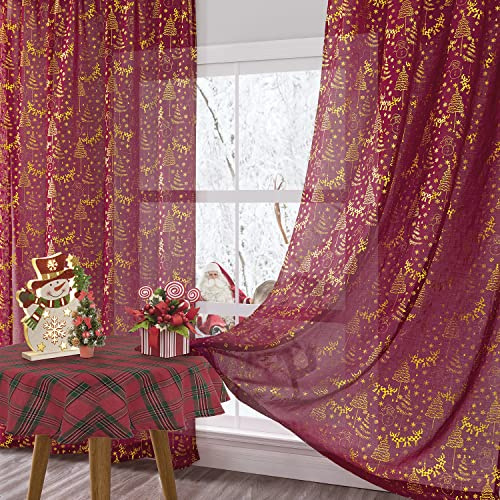 XTMYI Christmas Curtains for Living Room,Red Curtains 84 Inch Length 2 Panels Set,Cortinas De Navidad para Sala