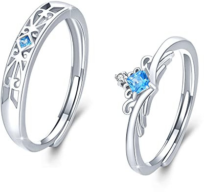 Paar Ringe Set 925 Sterling Silber Verlobungsringe Paar Verstellbare Offene Ring für Verlobungsringe Paar Fingerring Matching Rings Jubiläum Valentinstag für Damen Herren Muttertag