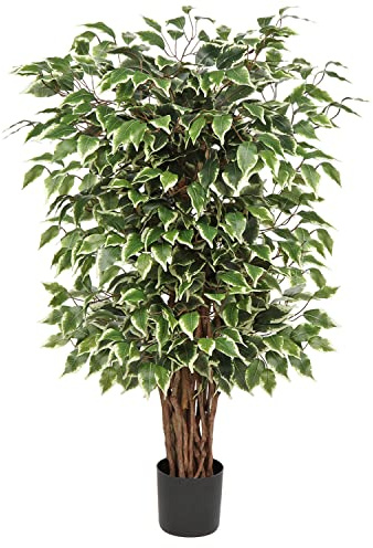 Künstliche Pflanzen Groß Kunstpflanze Benjamini Ficus künstlich Kunstbaum Zimmerpflanze Deko mit Echtholzstamm für Büro Deco Schlafzimmer Esszimmer drinnen Deko draußen 91 cm