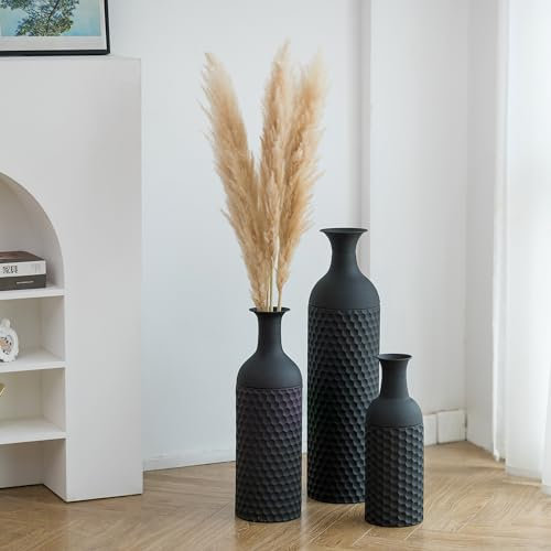 Sziqiqi Très Grande Noir Vase Au Sol - Set de 3 Moderne Texture Nid d'Abeille en Métal (68/51/41cm Hauteur) pour Salon, Salle À Manger, Chambre À Coucher, Accueil, Couloir