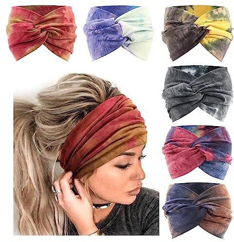 DRESHOW 6 Pezzi Fasce Ampie per le Donna Extra Large Turbante Fascia per Capelli Boho Fascia Elastica per Capelli Accessori per Capelli con Nodo a Torsione