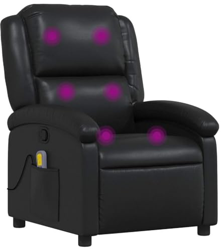 vidaXL Sillón de Masaje Reclinable, Silla con Respaldo Reposabrazos, Sillón de TV Relax Descanso, Asiento para Salón Hogar, Cuero Sintético Negro