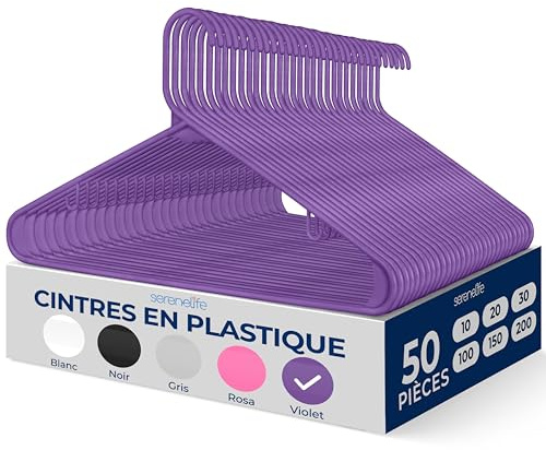 SereneLife Set da 50 Grucce Appendiabiti in Plastica, Stampelle Armadio Antiscivolo, Resistenti per Camicie, Maglioni, Felpe, Abbigliamento per Bambini e Abiti, Appendiabiti Ultra-Sottili, Leggere