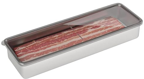 Yeasing Bacon Container Stainless Steel Airtight Cheese Container Bacon Containers for Refrigerator Food Storage Containers with Lids Deli Meat Saver Bacon Holder 10.5 Inches Long