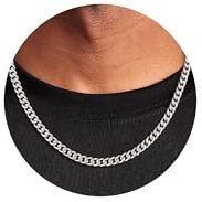 FUNEIA Halskette Herren Edelstahl Panzerkette Kette Silber Männer Kubanische Gliederkette Hip-Hop Silberkette Jungs Men's Necklace Schmuck Geschenk Herren Damen (Länge 56cm, 6mm Breit)