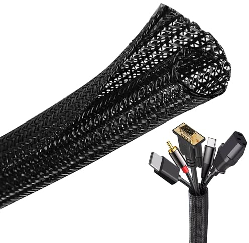 Taiyeestar 5m Kabelschlauch Schwarz, 12-20mm Kabelschutzschlauch, Kabel Verstecken, Kabelkanal Flexibel Gewebeschlauch, Kabelschlauch Selbstschließend für Schreibtisch, TV, Computer, PC