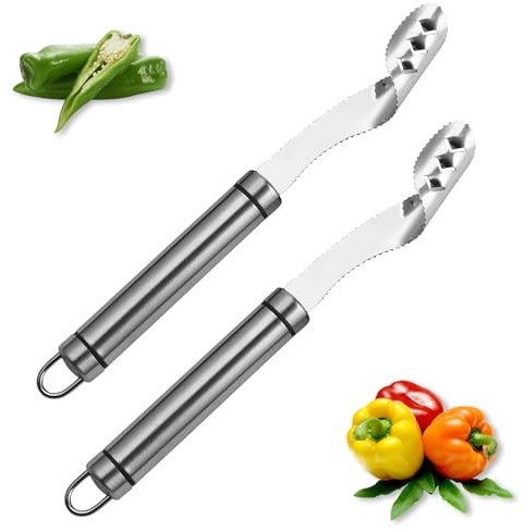 Vordpe Lot de 2 dénoyauteurs de poivrons, outils de dénoyautage, dénoyauteur de piment, dénoyauteur de légumes portable, outils de cuisine pour tomates, courgettes