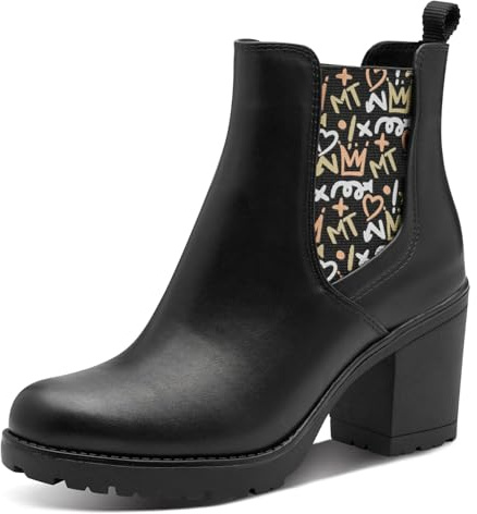 Marco Tozzi Damen Chelsea Boots mit Blockabsatz Vegan, Mehrfarbig (Black Multi), 38 EU