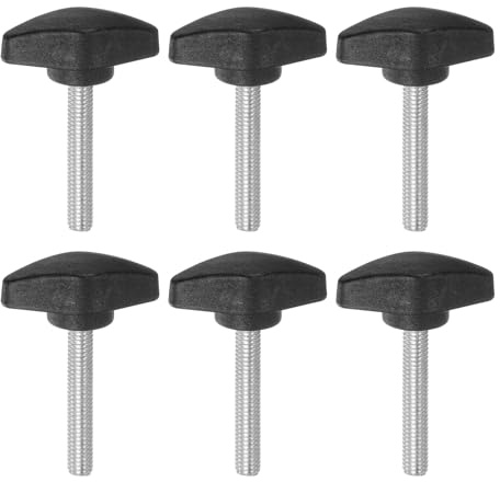 QUARKZMAN 6 stycken räfflade skruvar vingskruvar plast tevingknappar M6 x 40 mm metrisk manlig gängstift T-huvud plastknappar handklämknappar tumskruvar, svart