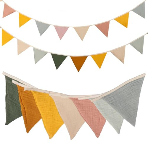 2 Stück Wimpelkette Outdoor, 2.6M Wimpelkette Stoff, Wimpelkette Outdoor Wimpelkette für Geburtstag Hochzeit Fasnachtsdeko