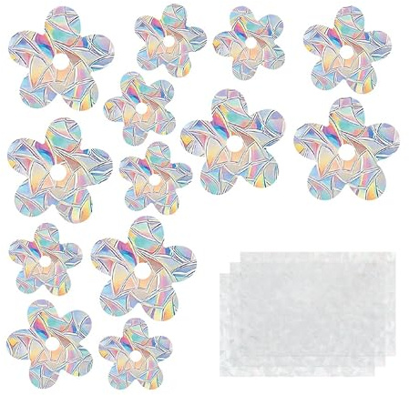 CAPASTEC Juego de 3 Sets 39 Piezas Pegatina Anticolisión de PVC para Ventanas con Diseño de Flores y Arcoíris para Protección de Aves Decoración de Pegatina Suncatcher