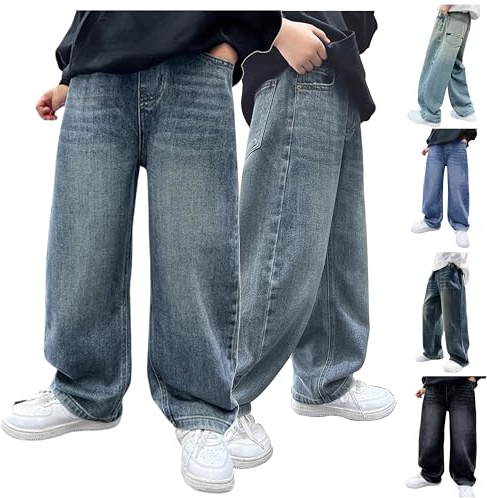 Baggy Jeans pour Garçons avec Ceinture Élastique Pantalons Garçon en Denim Printemps/Automne pour Enfants Jean Baggy Garcon Pantalon Cargo Large Décontracté Hip Hop Y2K Streetwear