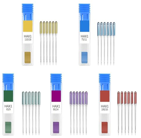 Sewing Machine Needles, 30 Pcs Universal Regular Point Machine Needles for Singer Brother Janome Varmax Home Sewing Machines Sewing Needles with Size in HAX1 65/9,75/11,90/14,100/16,110/18 (5 Colors)