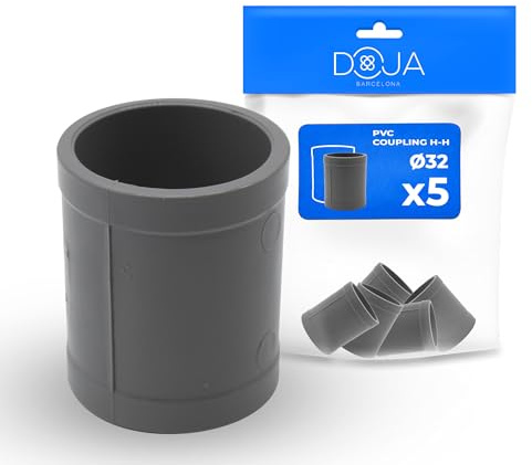 DOJA Barcelona Manguito PVC U - Pack 5 - Ø 32mm - Hembra-Hembra, Fácil Instalación, Estanca Resistente - Manguito Igual Deslizante, Union mediante Cola, Conector para Tubos de Agua