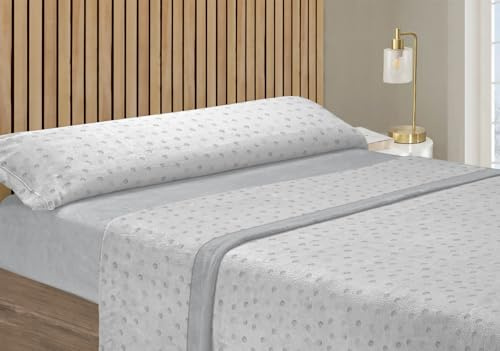 Wueps Juego de Sábanas de Pirineo Térmico Deluxe | 100% Poliéster Suave y Cálido | Incluye Bajera Ajustable (hasta 2 Metros), Encimera y Funda de Almohada (Gris Claro, 150cm)