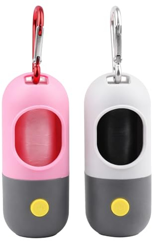 2Pcs Dog Poop Bag Dispenser with LED Flashlight Pet Waste Bags Holder