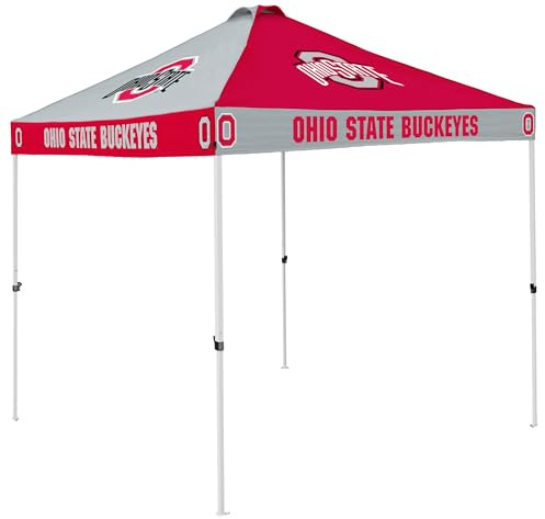 Logo Brands NCAA Ohio State Buckeyes Checkerboard Canopy Tailgate Tent - 9' x 9', Vented Roof, Adjustable Height, Wheeled Carrying Bag, Powder Coated Steel