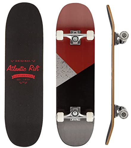 Monzana® Skateboard Komplettboard ABEC 9 Kugellager 85A PU-Rollen 9-lagiges Ahornholz 80x24cm Longboard Double Kick Deck Design Anfänger Profis Rot