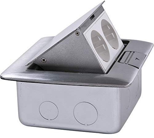 LEDmaxx ALU1X2S A, Einbaudose 2-fach Schuko Steckdose Edelstahl für Boden und Wand versenkbar, 2000, 14.6 x 12 x 6.5 cm