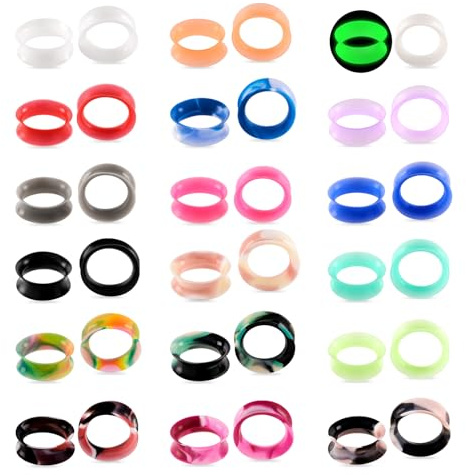 Oyaface 36 Pcs Soft Silicone Ear Gauges Kit Flesh Flexible Earring Tunnels Plugs Flared Earlets Stretchers Expander Piercing Jewelry, 00G(10mm)