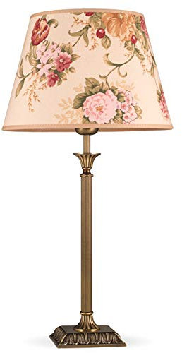 Helios Leuchten 403777/5 Vintage Lampe Leuchte | große klassische Jugendstil Tischleuchte Tischlampe | Retro Schreibtischlampe echt Messing antik | Lampenschirm geblümt | 1 x E27