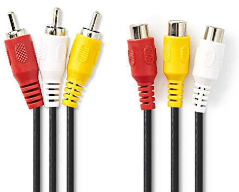 KnnX 28157 | Composite-Stereo-Audio- und Video-Verlängerungskabel | Länge: 2,00M | 3 x Cinch Stecker auf Buchse | dreifach Rot, Weiß, Gelbe Anschlussstecker Verbindungskabel