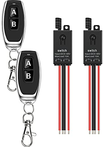 dstfuy Wireless Switch12V,2 Way Mini Remote Switch DC 5V/12V/24V/48/10A Relay Wireless Light Switch with 328FT Long Range for Motor,LED Light,Wireless Security Alarm