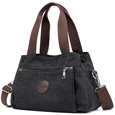 DIRRONA Canvas Tasche Damen – Vintage Handtasche Damen, Große Umhängetasche mit Mehreren Fächern, Verstellbare Schultergurte, Casual Schultertasche für Reise, Arbeit, Alltag & Diebstahlschutz