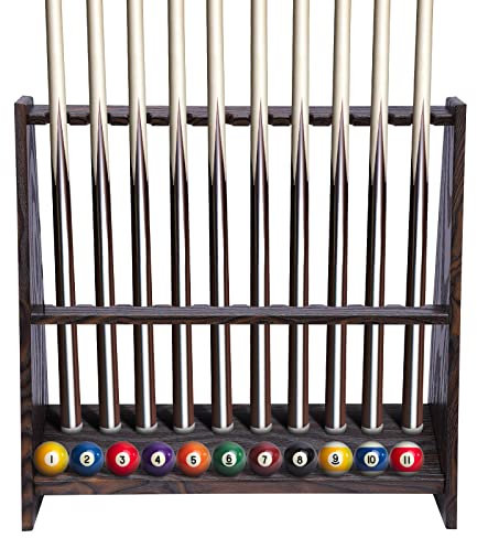 Futchoy 10-Loch Billard Queue Halter, Queueständer aus Hochdichtplatte mit Bionik-Holzmaserung, Pool Queue Rack für Billardstangen/Fischstäbe/Golfschläger, Billard zubehör für Heimspielzimmer/Bar/Club