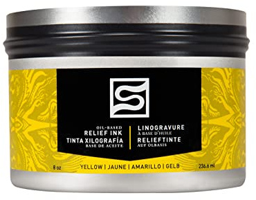Speedball 8oz Oil Relief Block Printing Ink Yellow, Paint Tools Accessories for Printing Kit, Relief Printing, Block Printing