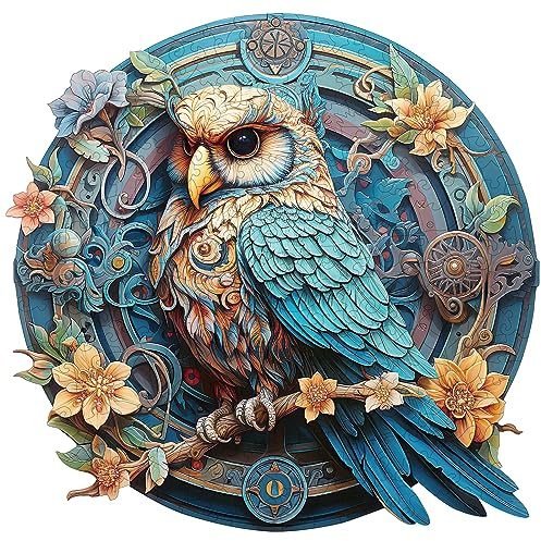 Blumuze Wooden Puzzles 344 pcs,Wise Owl Wooden Jigsaw Puzzles for Adults, Unique Shaped Animal Wood Puzzle for Adults 14+ with Wood Gift Box (L-34.2 * 33.2 cm)