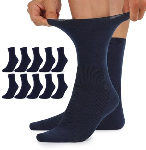 TUUHAW Calze Senza Elastico Uomo Per Diabetici 10 Paia Calzini Donna 47-50 Cotone Da Lavoro Blu Scuro Lunghi Invernali Extra Larghi
