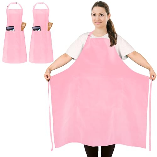FunChaos 2 Pcs Grande Talla Delantales de Chef, Rosa Delantal, Unisex Delantales con 2 Bolsillos para Cocinar, BBQ, Trabajo, Profesional Delantal para Camarero, Pintor (Grande Tamaño)