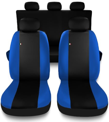 Susy Shop Coprisedili Auto Compatibili Per Panda, Set Fodere Anteriori Posteriori,Schienale Posteriore Diviso 50 e 50, Lavorazione MADE IN ITALY (Nero/Blu Royal)