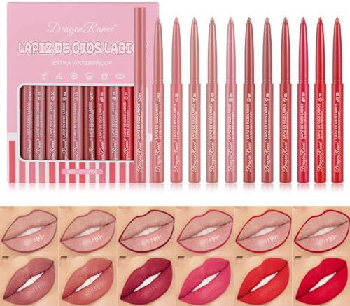 12PCS Lipliner Set, Samtmatte Wasserdichte Dauerhafte Lipgloss, Verwendet für Dekoration und Füllung, Hohe Farbwiedergabe, Nicht Fettig, Schaffen Perfekte Lippen Make-up für Frauen (# A)