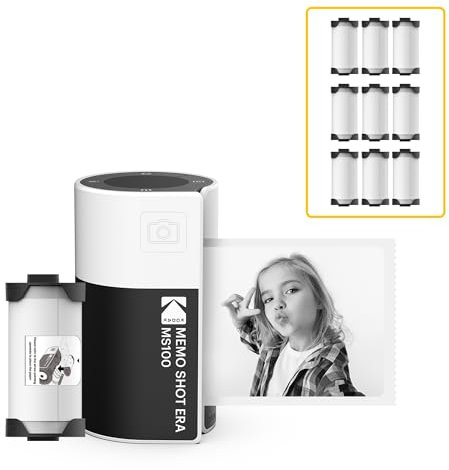 KODAK Memo Shot ERA Kids Instant Digital Camera and Photo Label Printer Bundle, White (Camera with 1 Roll One-Touch Label Cartridge + 9 Rolls Cartridge Set)