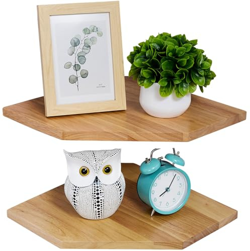 Gieanoo Corner Shelf,13.2inch Oak Floating Wall Shelf with Wire Hole 2PCS | Corner Shelf Wall Mount,Round End,Floating Speaker Small Corner Plant Stand for Bedroom,Kitchen, Living Room