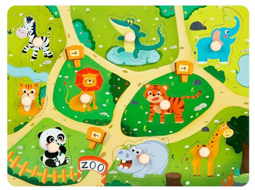 Holzpuzzle Ab 1 Jahr - Montessori Spielzeug Mit Dschungeltieren für Jungen und Mädchen, Greifpuzzle für 2-3 Jahre
