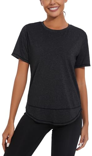 Litherday Women's Gym Tops Ladies Sports T-Shirt Yoga Workout Activewear Lightweight Quick Dry Short Sleeve Tee Shirt Crew Neck Fitness T-Shirts Black